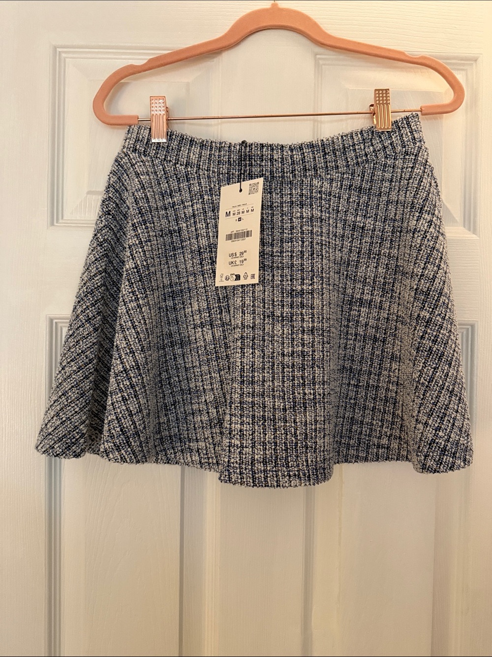 Zara tweed Textured Knit A-Line Skirt - Blue/White